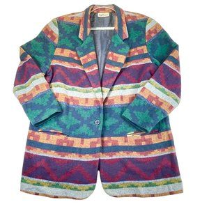 Vintage KATE BROOKE Womens 18 Wool Aztec Southwest Blanket 80s Pockets Blazer